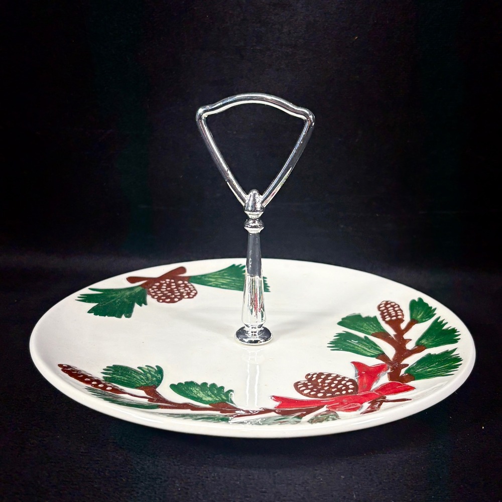 Vtg Handmade Signed Candy / Serving Dish Center‎ Handle Embossed Pinecone Design - Picture 3 of 8